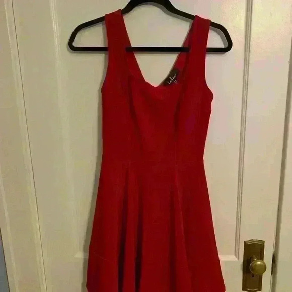 Lulus Red Square Neck Sleeveless Skater Dress, Womens Size Medium - Picture 3 of 8